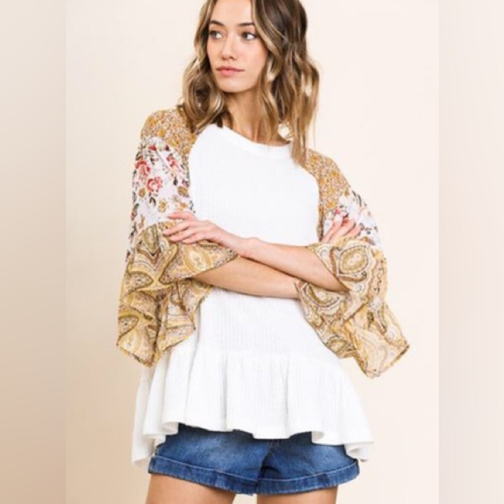 Cupshe Bell Sleeve Waffle Knot Top
